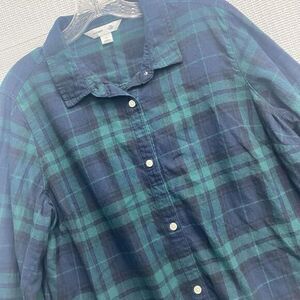 Old Navy Navy and Green Plaid Button-Down Shirt
